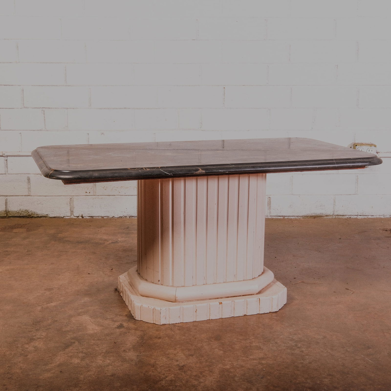 Mid-Century Modern Fluted Coffee Table with Marble Top (1 of 4)