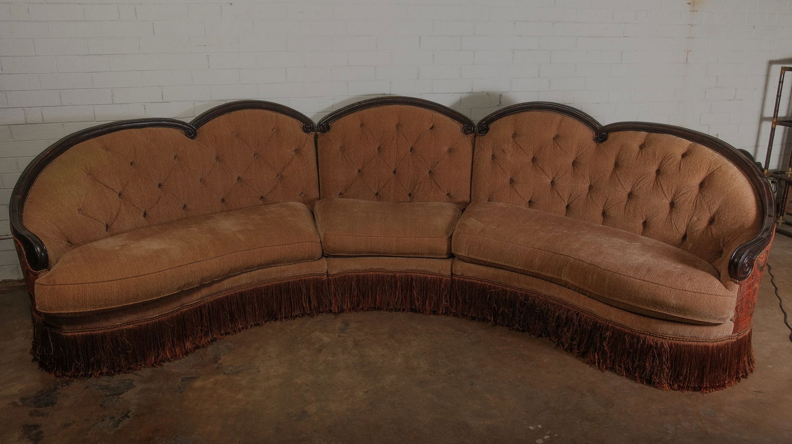 Curved 3 piece Sofa with Wood trim (1 of 10)