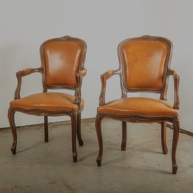 Pair of French Louis XV style Leather Armchairs