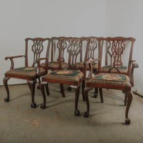 Antique Mahogany Chippendale Chair with Needlepoint seat, set of 6.