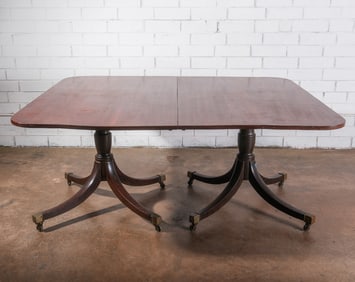 Federal Style Square Mahogany Dining Table with Double Pedestal Base