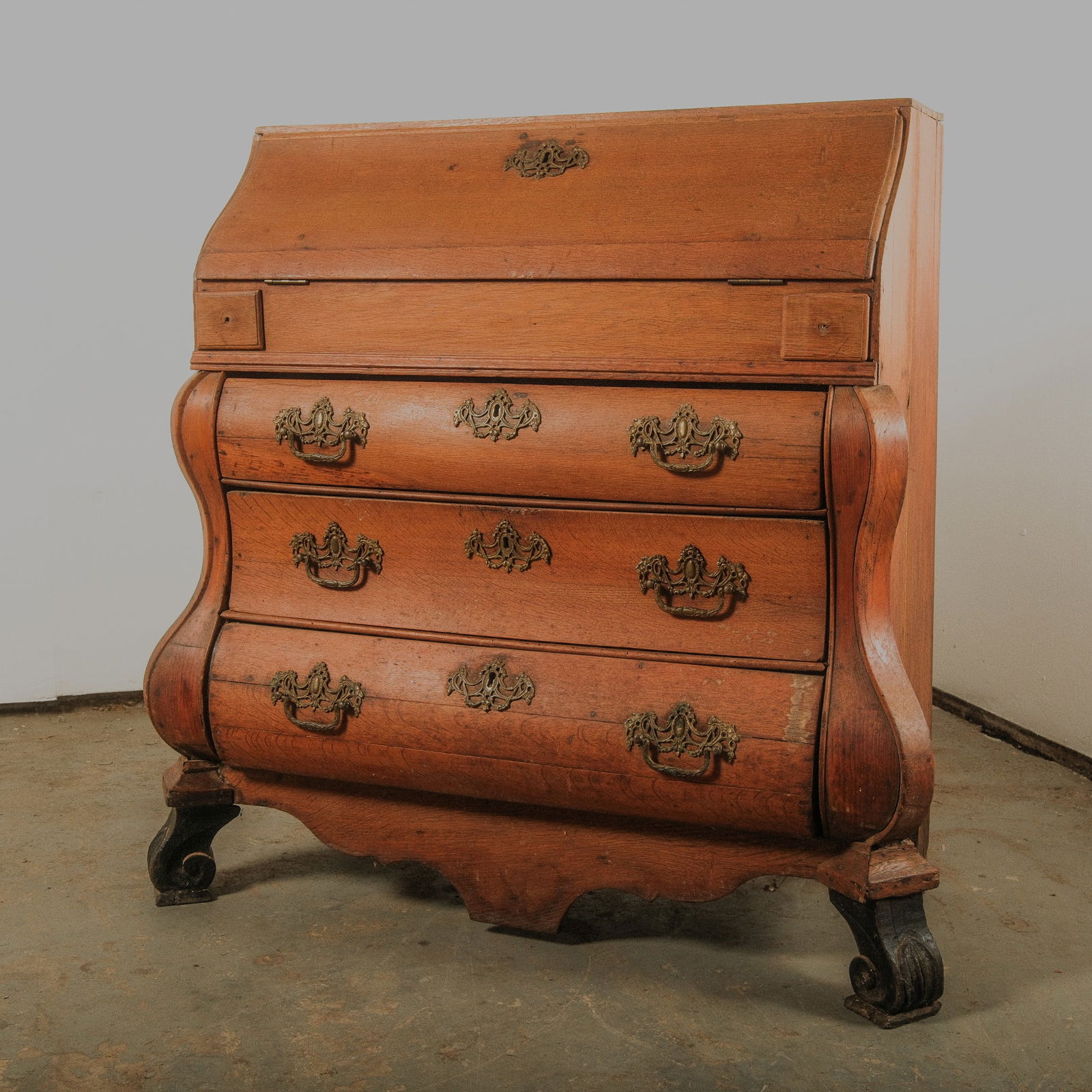 Dutch Oak Bombe Bureau Secretary Desk (1 of 7)