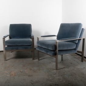 Pair of Blue Velvet Arm Chairs