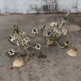 Pair of Metal Floral Light Fixtures