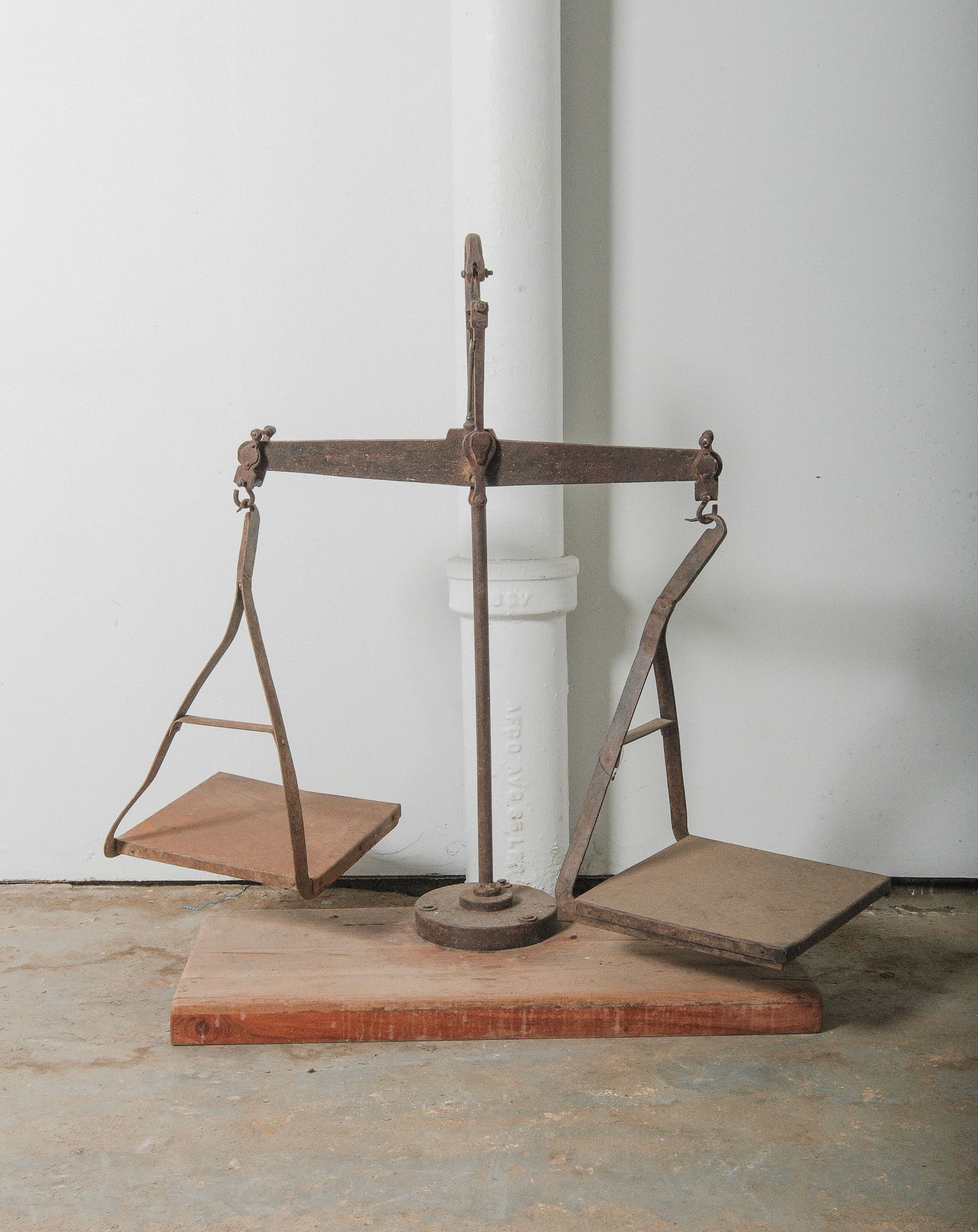 Antique Iron Balance Scale on Wooden Base (1 of 5)