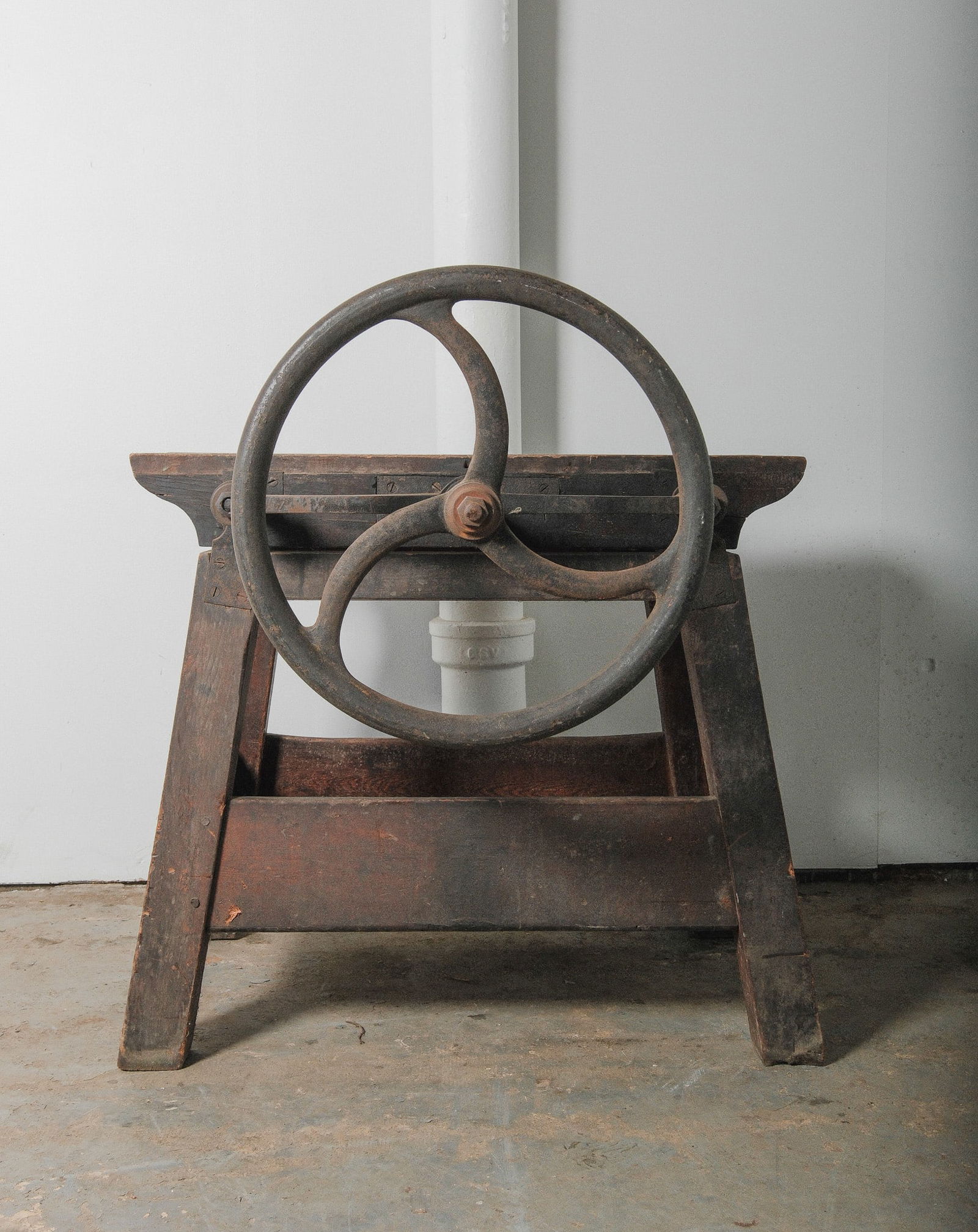 Antique Industrial Wood and Cast Ironed Wheel Press (1 of 4)