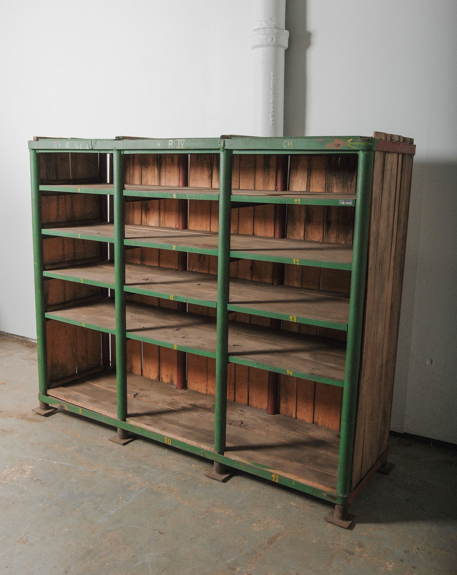 Industrial Green Metal and Wood Cubby style Shelving Unit (1 of 5)