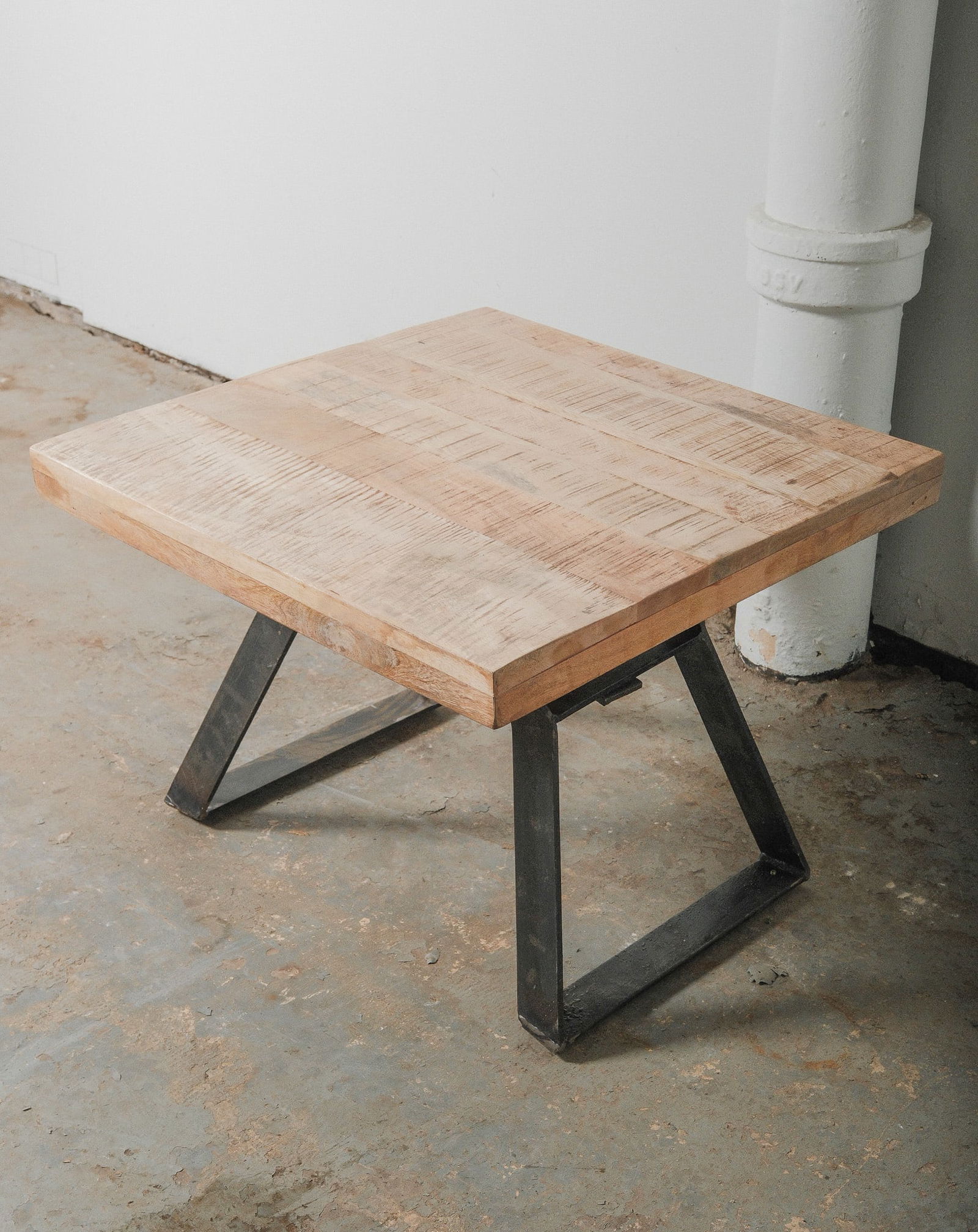 Modern Industrial Square Side Table with Butcher-block style top (1 of 4)