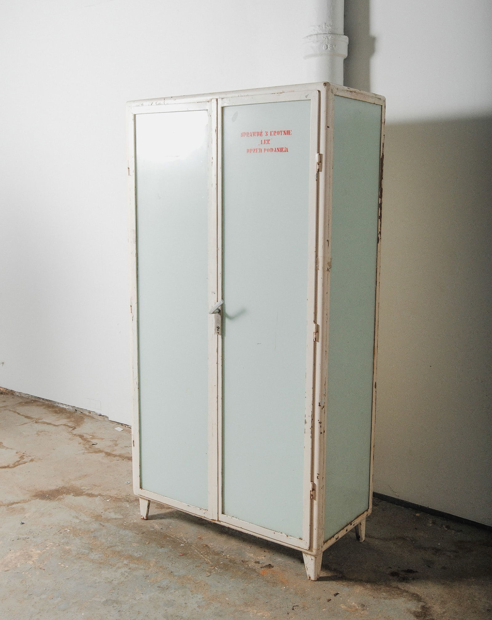 Vintage Industrial Metal Storage Cabinet with Polish Stenciling (1 of 5)