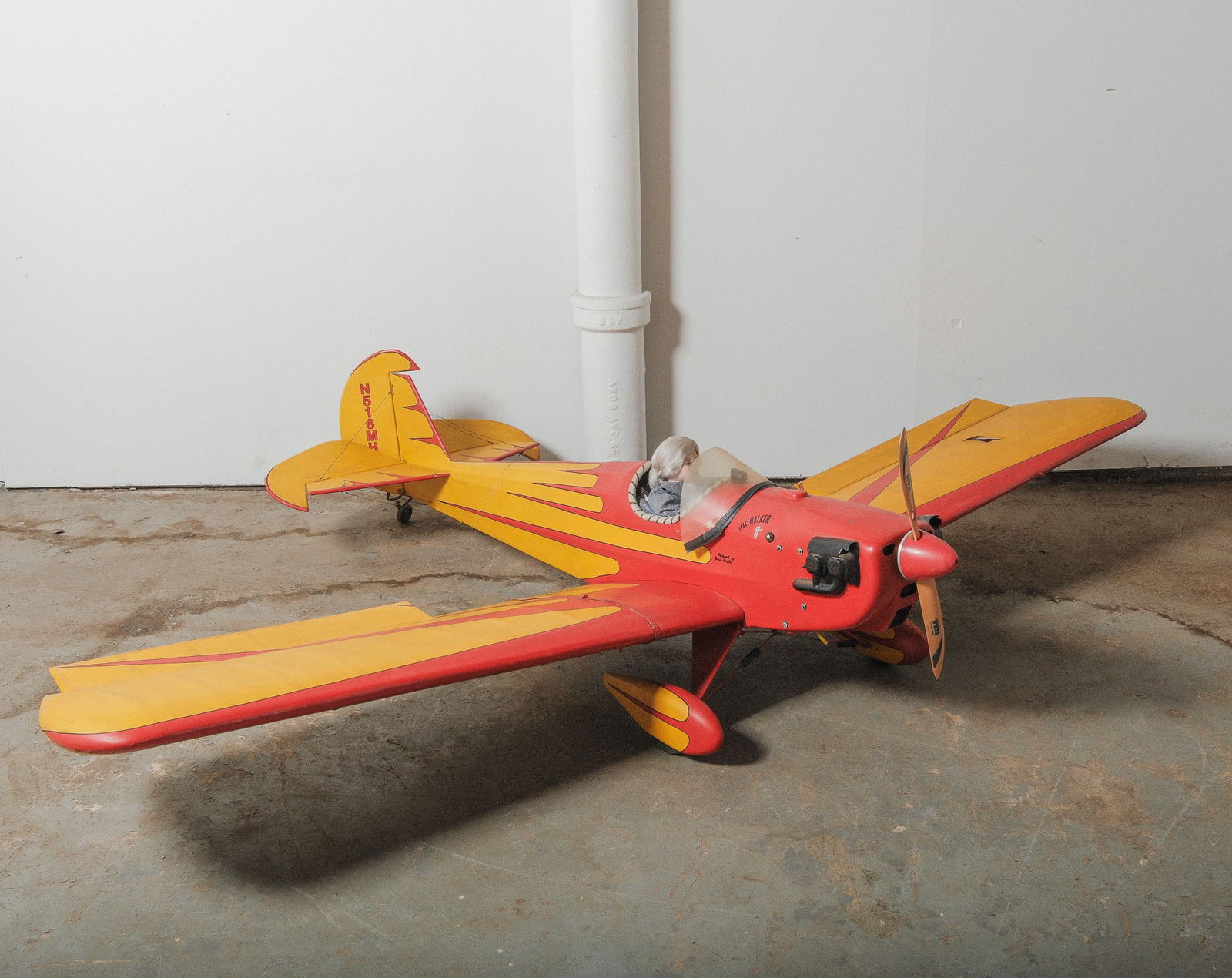 Oversized Vintage Model Airplane- Yellow & Red Stunt Plane with Pilot Figure (1 of 6)