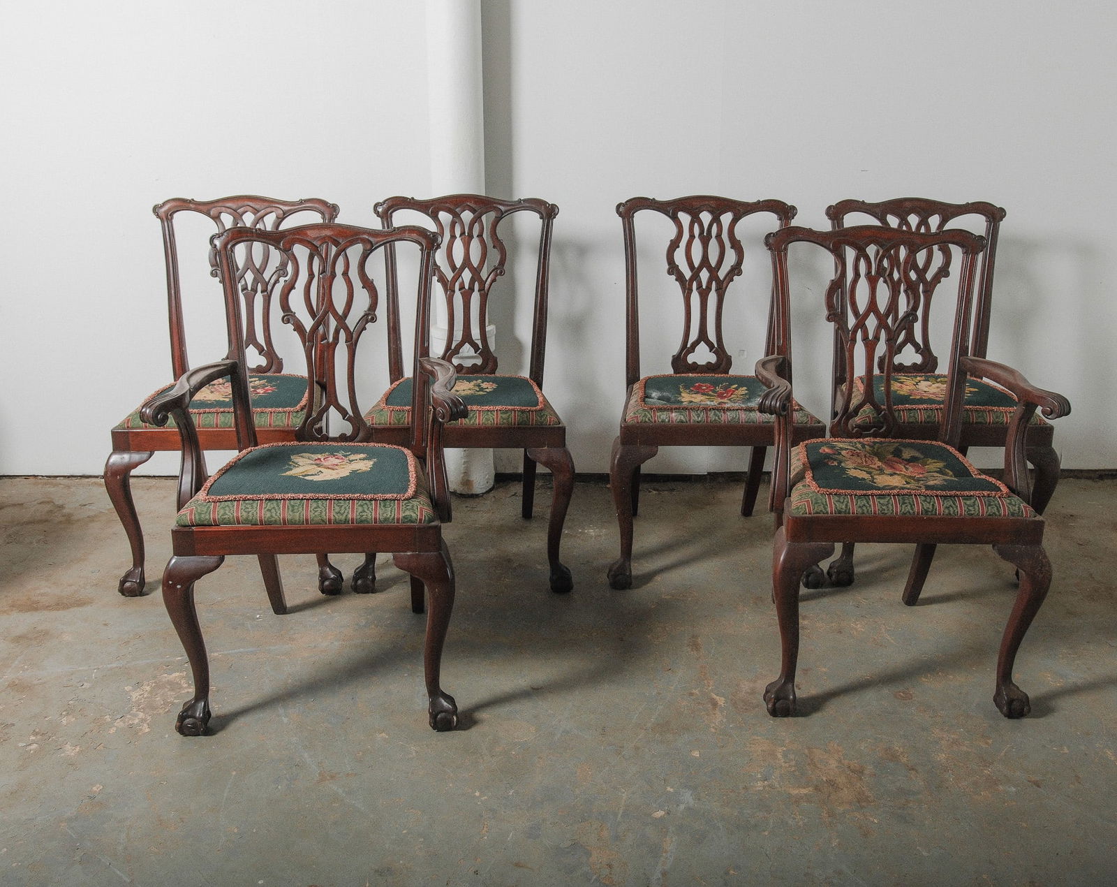 Set of 6 Chippendale Style Mahogany Chairs with needlepoint seats (1 of 6)