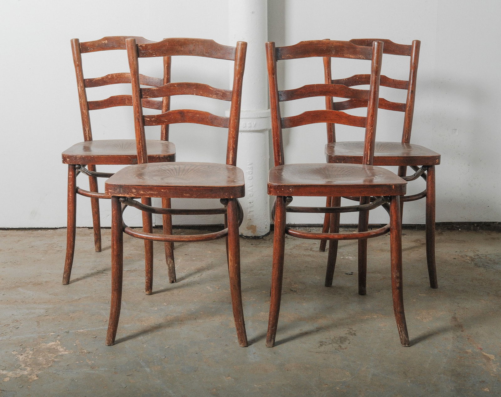 Vintage French Country style Ladder Back Chairs, set of 4 (1 of 5)