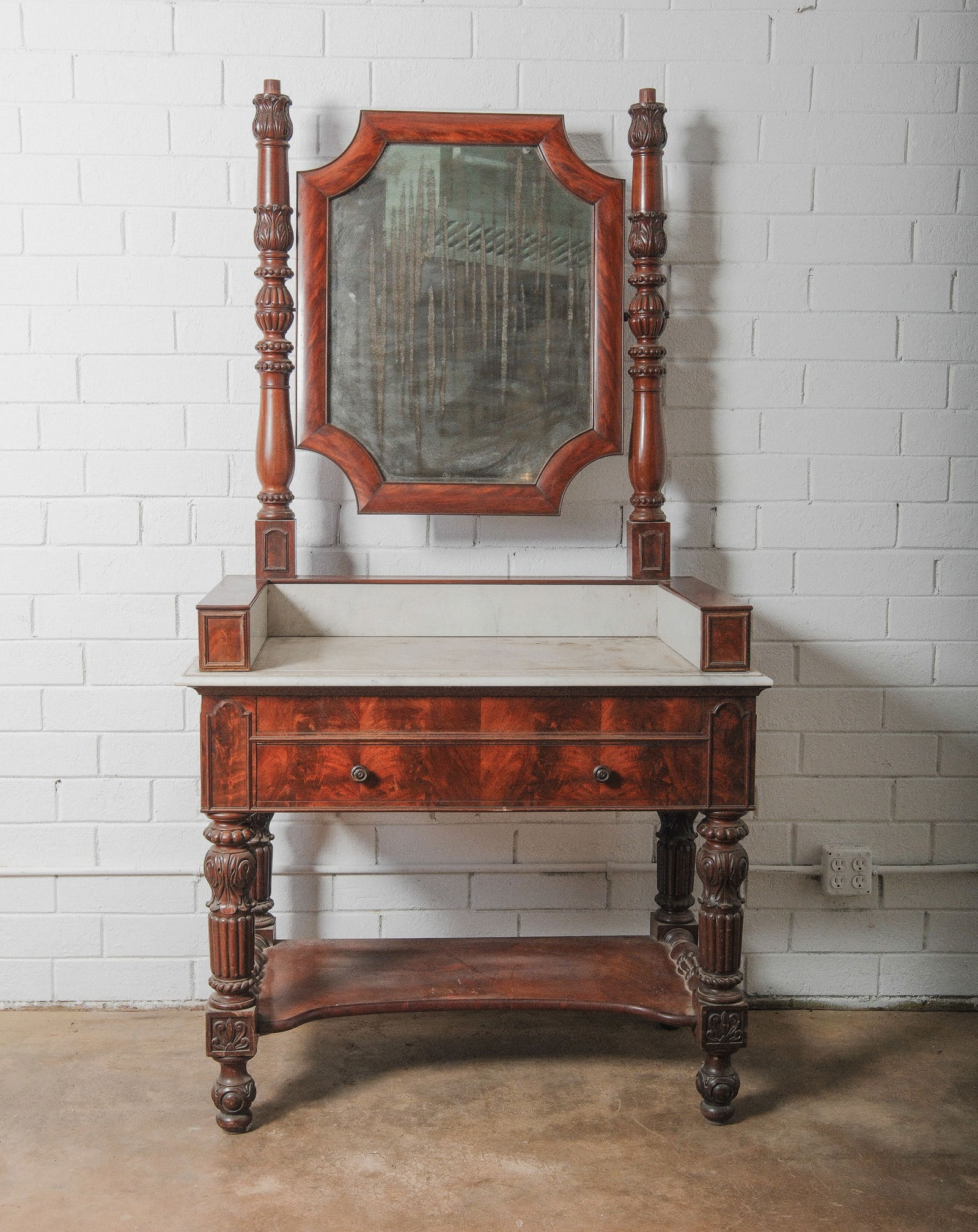 Antique Empire Mahogany Mable Top Vanity with Mirror (1 of 7)