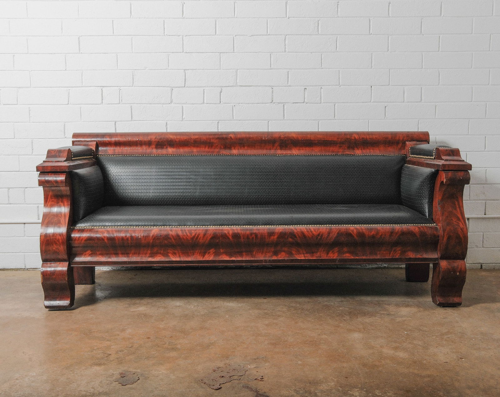 Antique Empire Revival Mahogany Sofa- Flame Veneer & Upholstered seat (1 of 5)