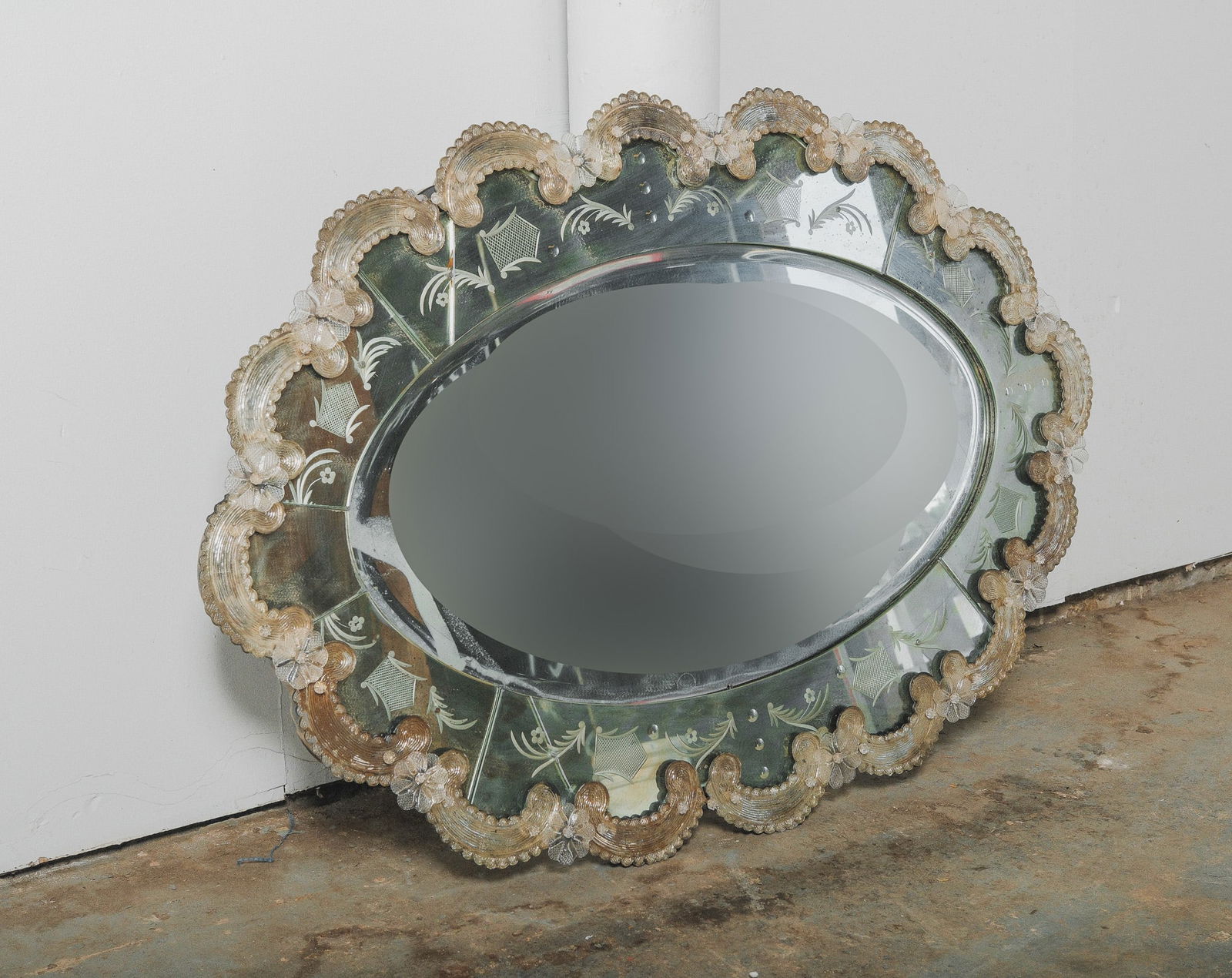 Antique Venetian Style Etched Glass Wall Mirror (1 of 4)