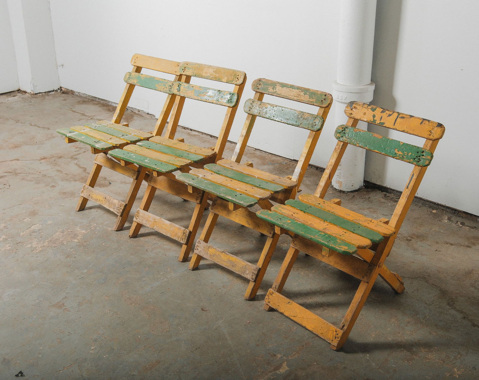 Vintage Painted Wooden Slated Garden Chairs, set of 4 (1 of 5)
