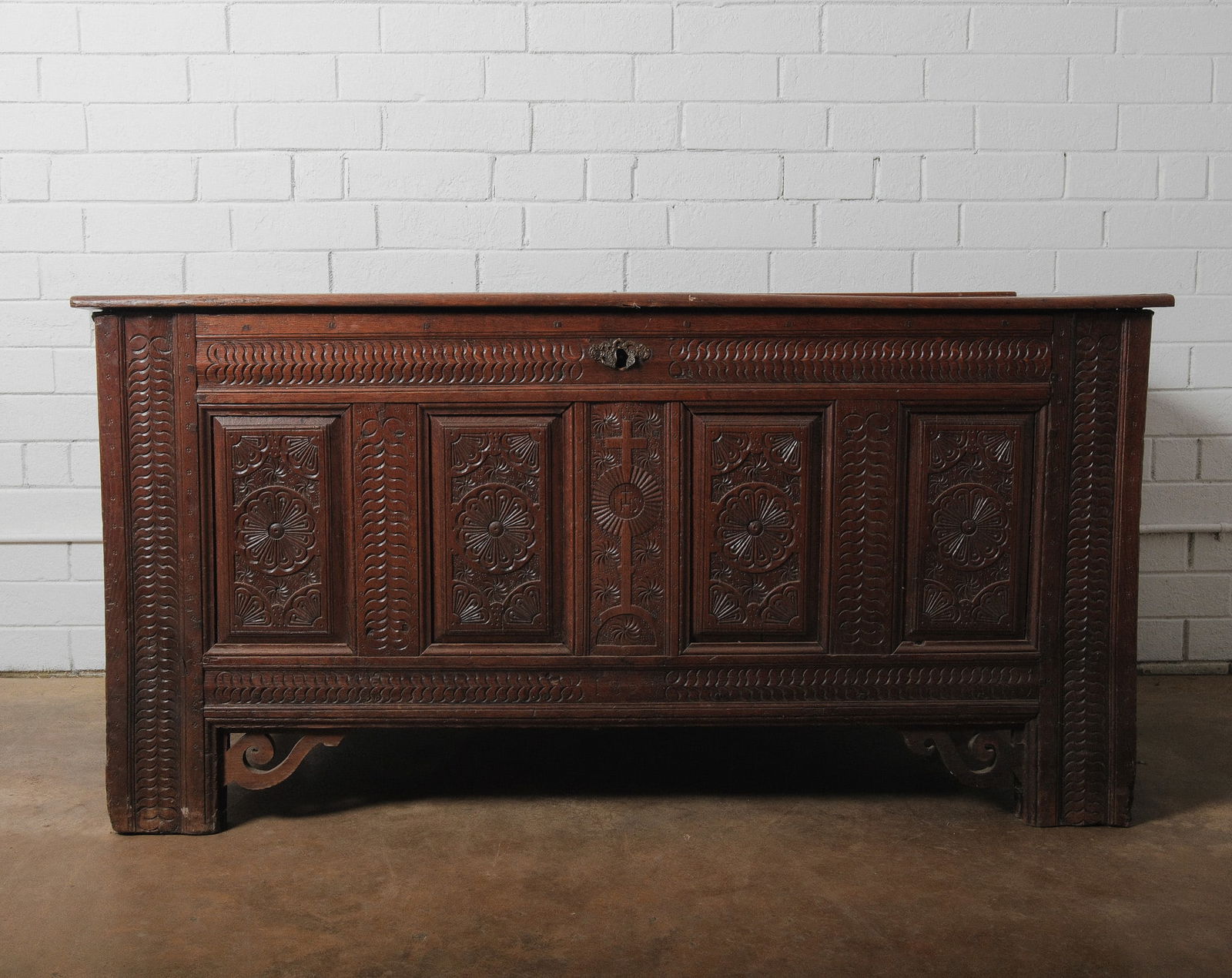 Antique European Hand Carved Linen Trunk (1 of 8)