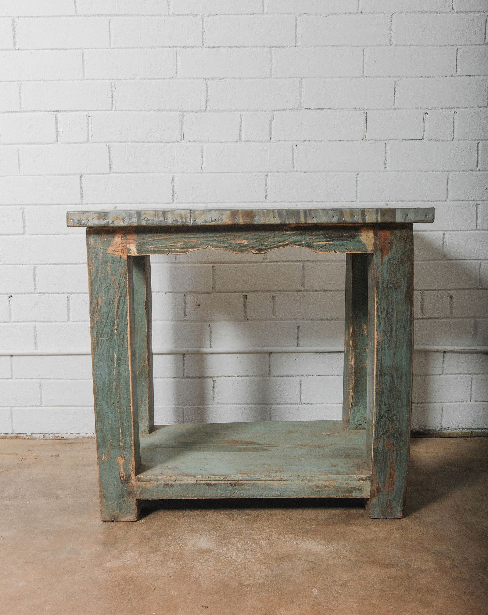 Rustic Antique Painted Console Table with aged Green Patina (1 of 5)