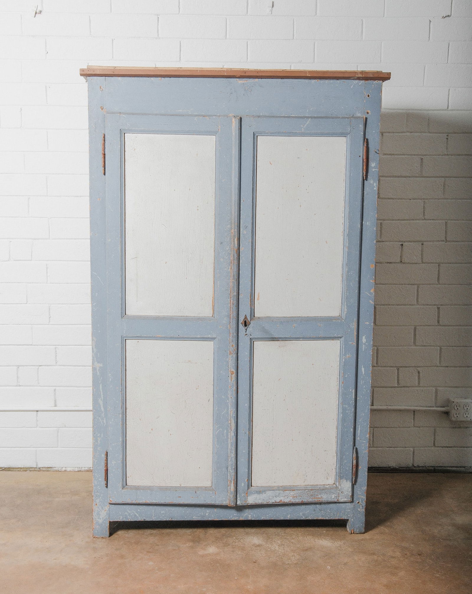 Antique Primitive Painted Cupboard - Blue & White two tone finish (1 of 4)