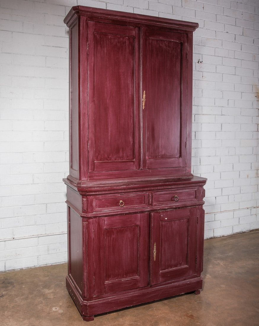 Antique Painted Step-Back Cupboard Hutch (1 of 5)