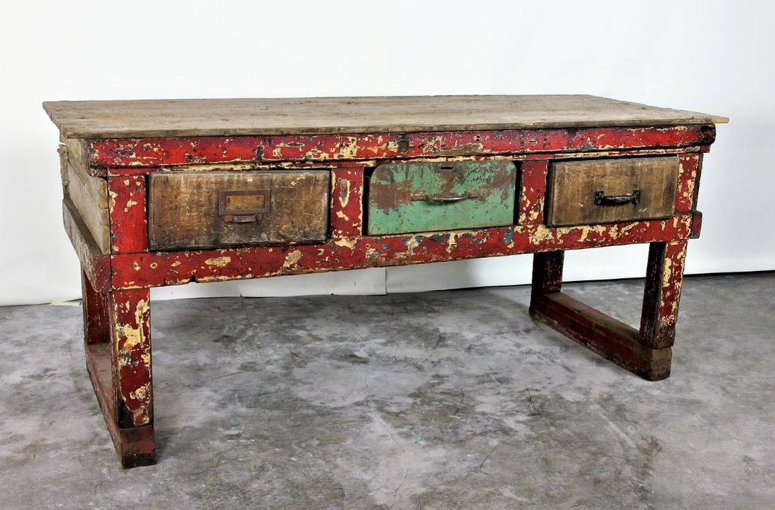 Antique Painted Work Table with Drawers (1 of 7)