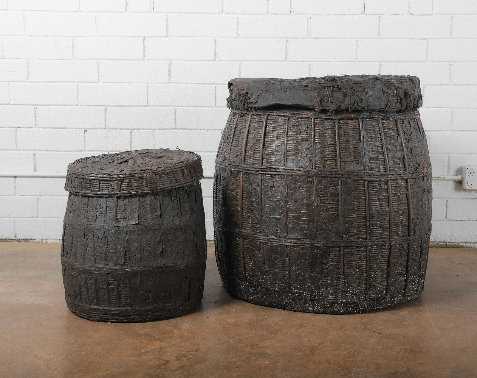 Pair of Indian Primative Woven Baskets with Lids (1 of 8)