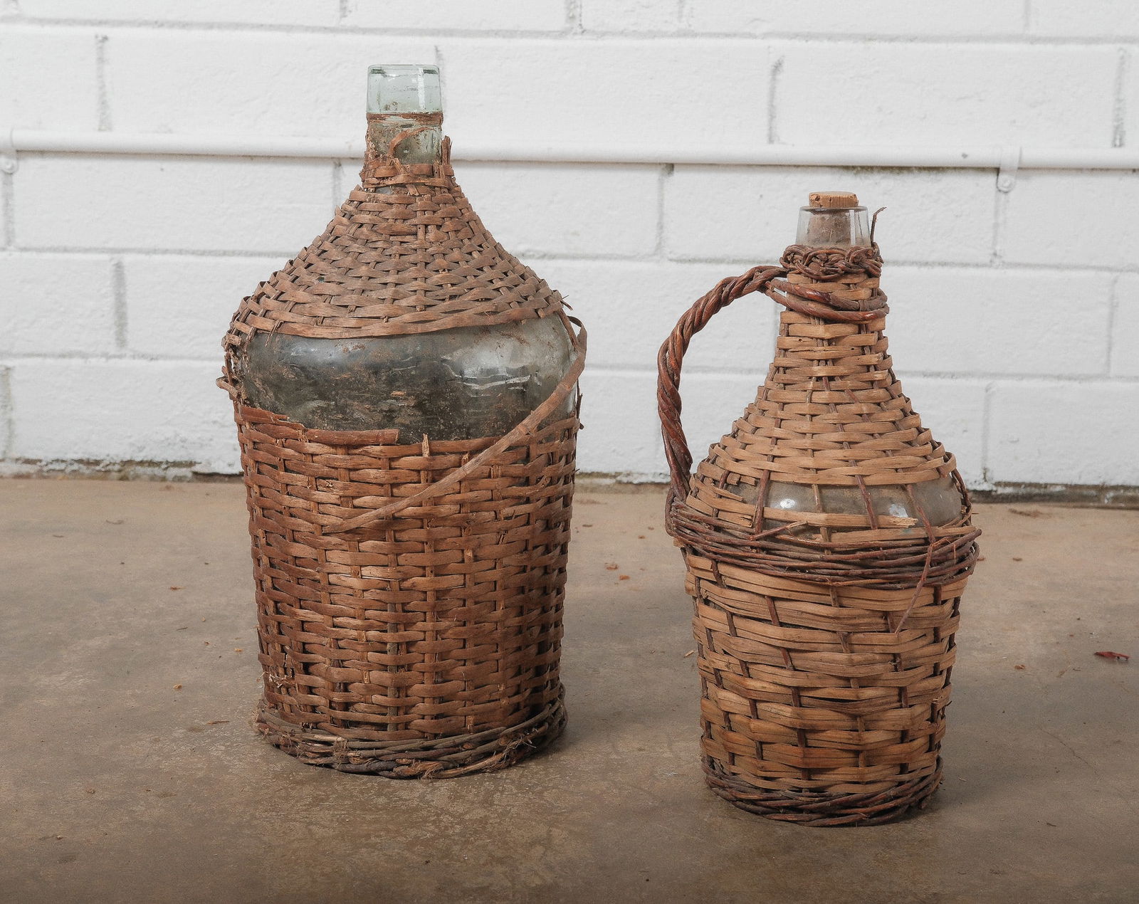Vintage Wicker Demijohn Bottle, one mismatched pair (1 of 6)