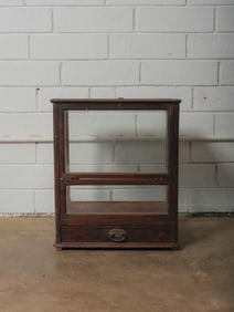 Narrow Antique Display Cabinet with Drawer