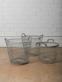 Set of Three Industrial Wire Storage Baskets