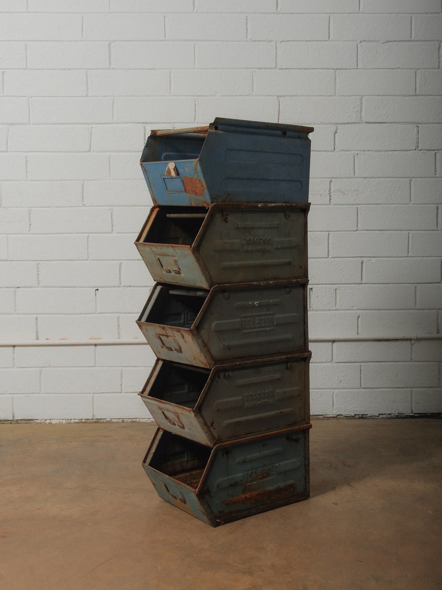 Set of 5 Industrial Blue & Gray Parts Bins (1 of 7)