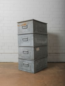 Set of Four Galvanized Metal Storage Bins