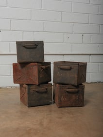 Set of Five Rustic Industrial Metal Drawers