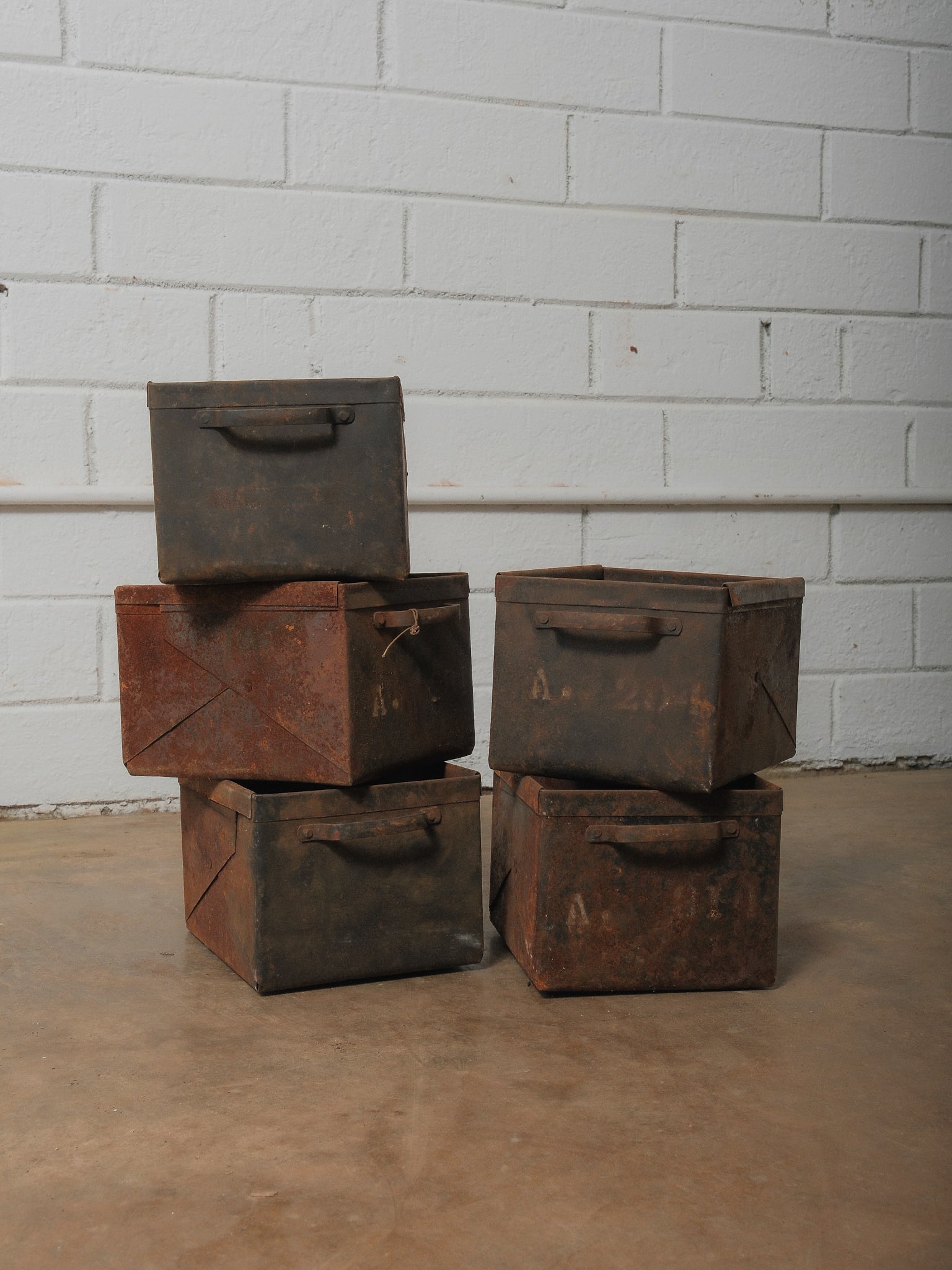 Set of 5 Rustic Industrial Metal Drawers (1 of 4)