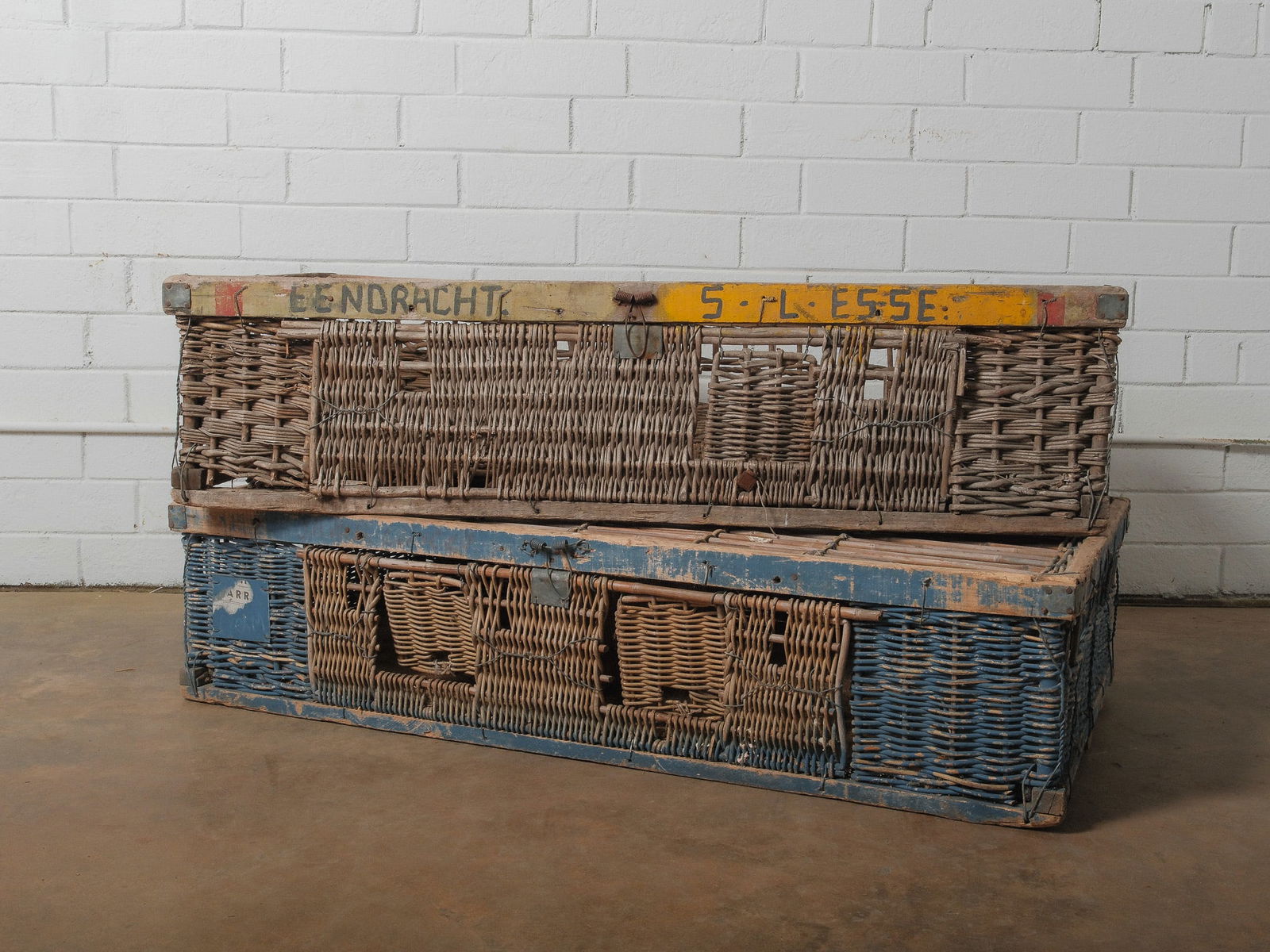 Pair of Antique Wicker Pigeon Transport Baskets (1 of 10)