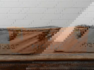 Canvas & Wicker Military Trunk Marked