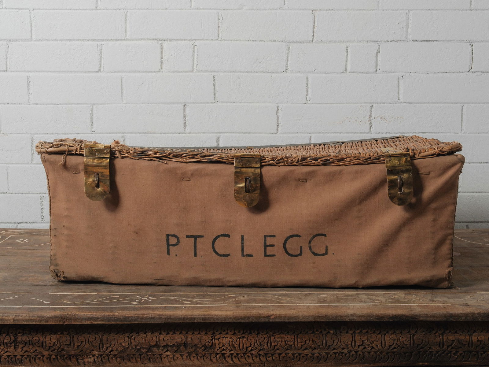 Canvas & Wicker Military Trunk Marked (1 of 8)