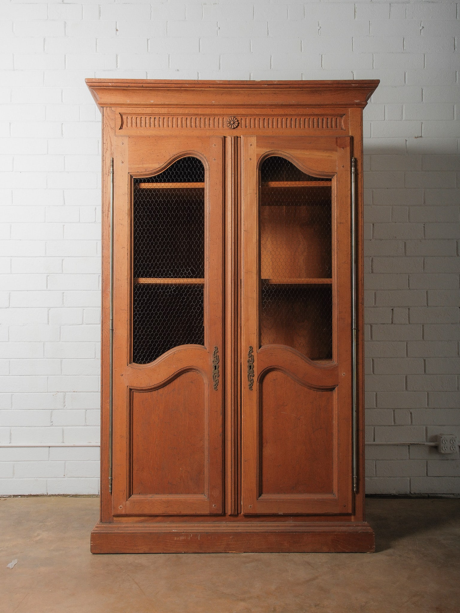 French Country Oak Wire-Front Vitrine Cabinet (1 of 10)