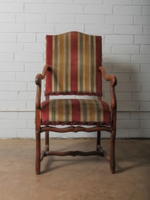 French Provincial Oak Armchair with Striped Upholstery