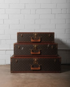 Stack of Three Louis Vuitton Monogram Suitcase Trunks