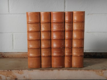 Set of 5 Vintage Leather Books J.P. Jacobsen