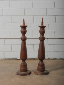Pair of Turned Wood Candle Holders