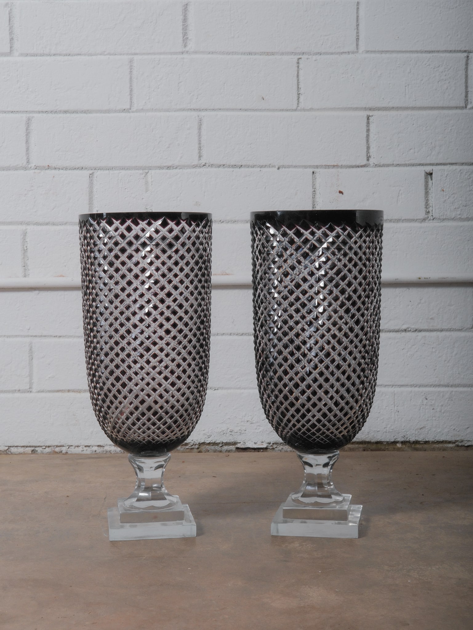 Pair of Tall Cut Crystal Pedestal Vases (1 of 5)