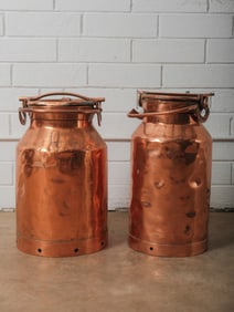 Pair of Hand-Hammered Copper Dairy Cans