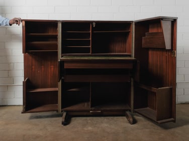 Campaign-Style Mahogany Secretary Cabinet