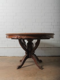 Hand-Carved Round Pedestal Table