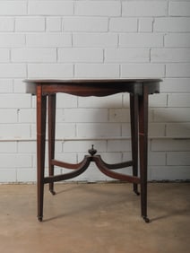 Edwardian Mahogany Oval Table with Inlay & Stretcher Base
