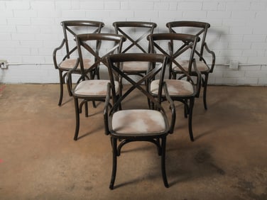 Set of Six Bentwood Cross-Back Dining Armchairs with Cowhide Seats