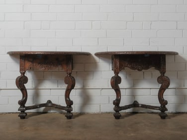 Pair of Carved Demilune Side Tables