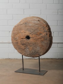 Carved Wood Wheel on Stand