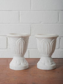 Pair of White Marble Urn Vases